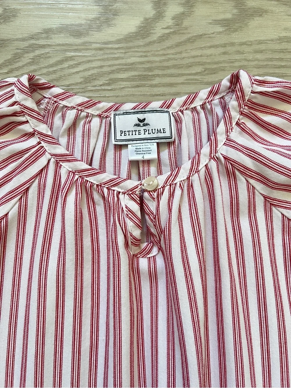 Petite Plume Delphine Nightgown Girls 4 Antique Red Ticking Stripe Pajama